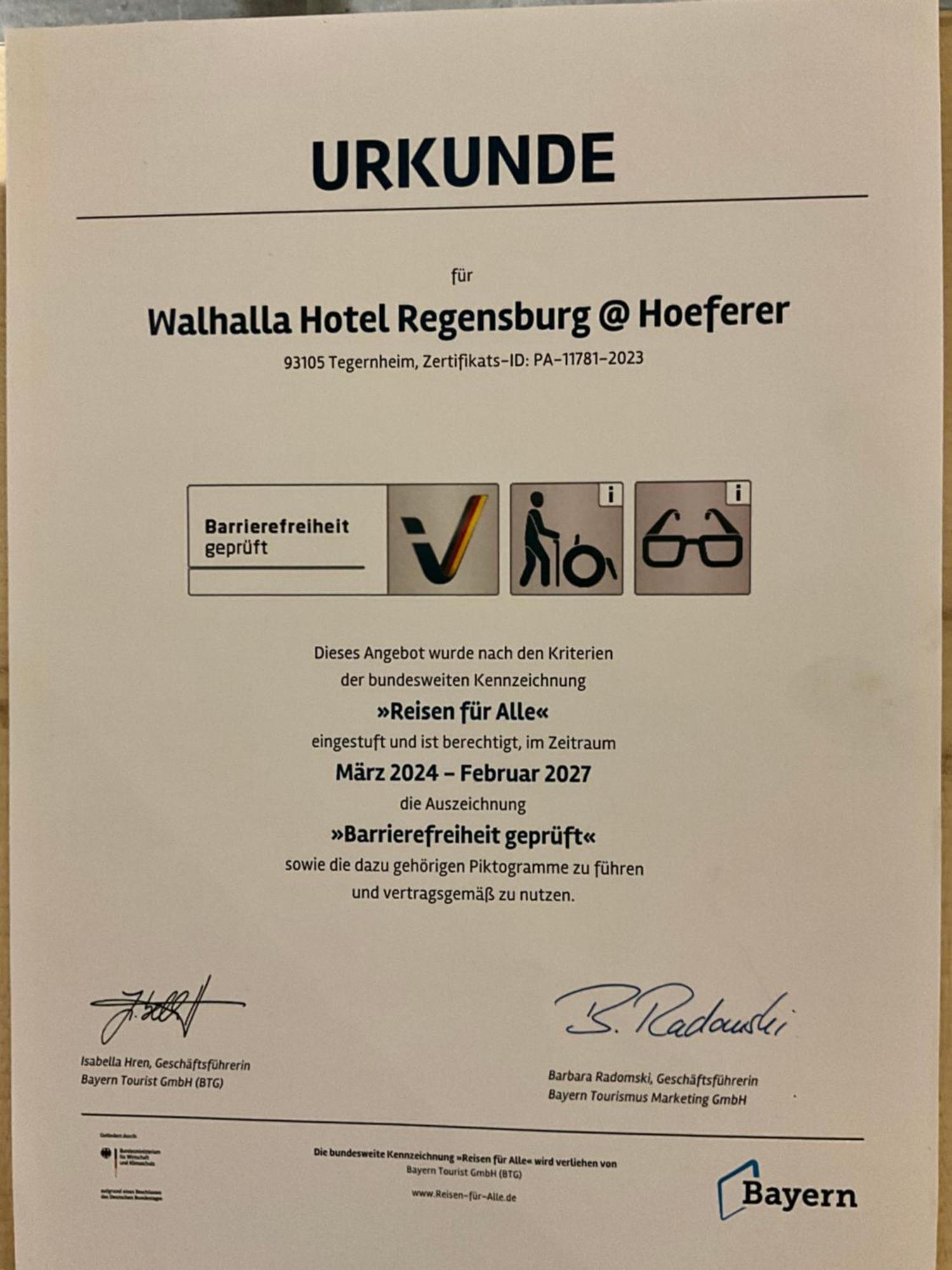 טגרנהיים Walhalla Hotel Regensburg Hoeferer 4 Sterne Superior מראה חיצוני תמונה